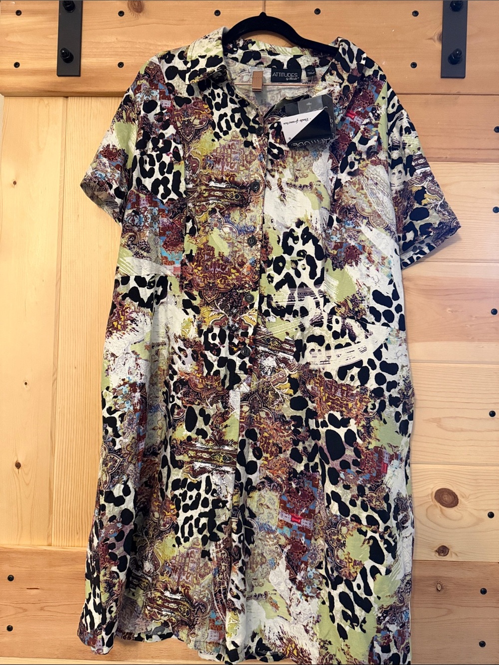 Attitudes by Renee Short Sleeve Button Front Romper Jungle Multi-Print